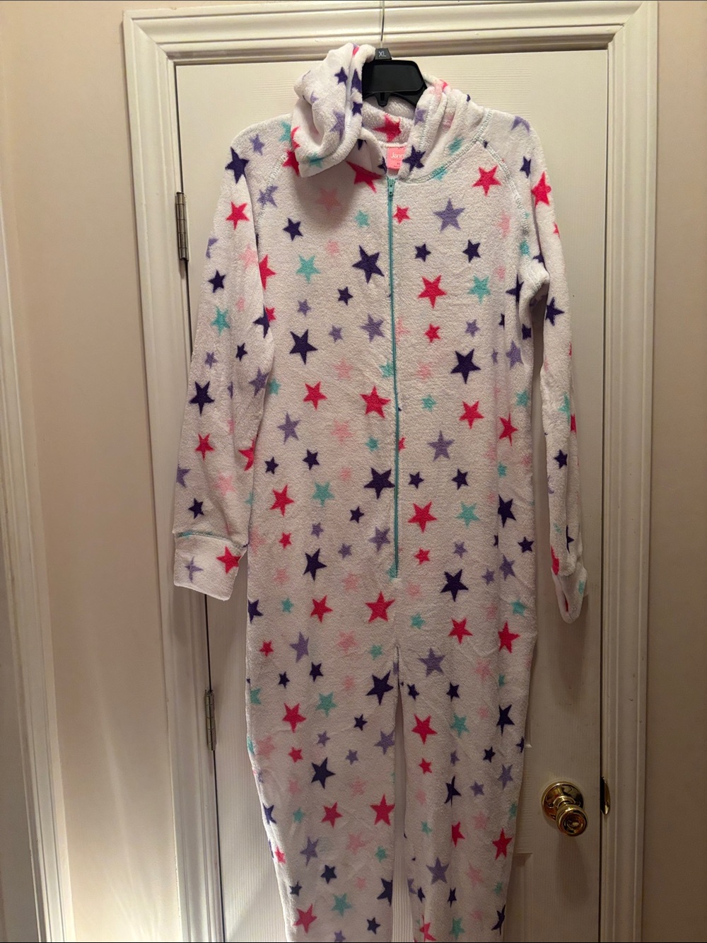 Jenni White Hooded Women’s Star-Print Fleece Onesie